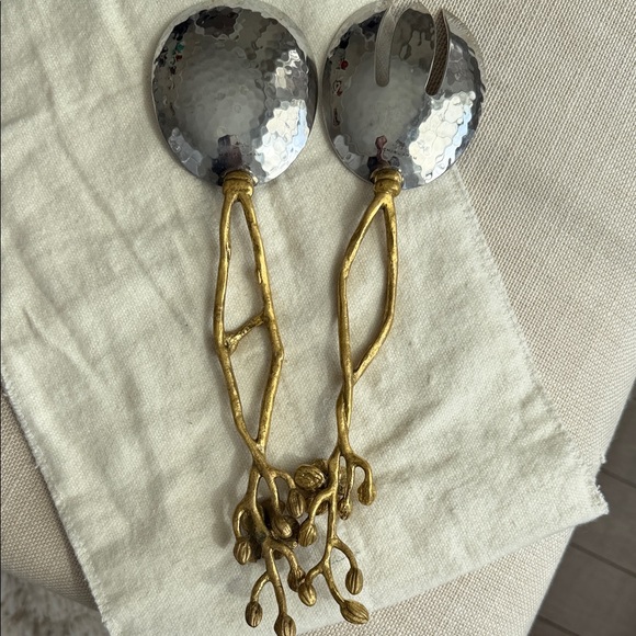 Michael Aram Gold Hammered Silver Salad Servers - Picture 4 of 7